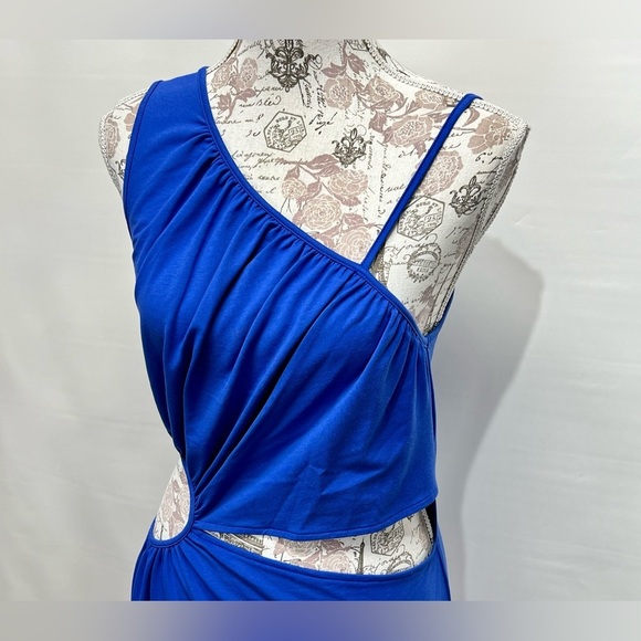 WALTER BAKER Royal blue one shoulder cutout midi dress size L - Picture 4 of 16